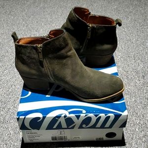 Lucky Brand Basel Booties in Olive Green.